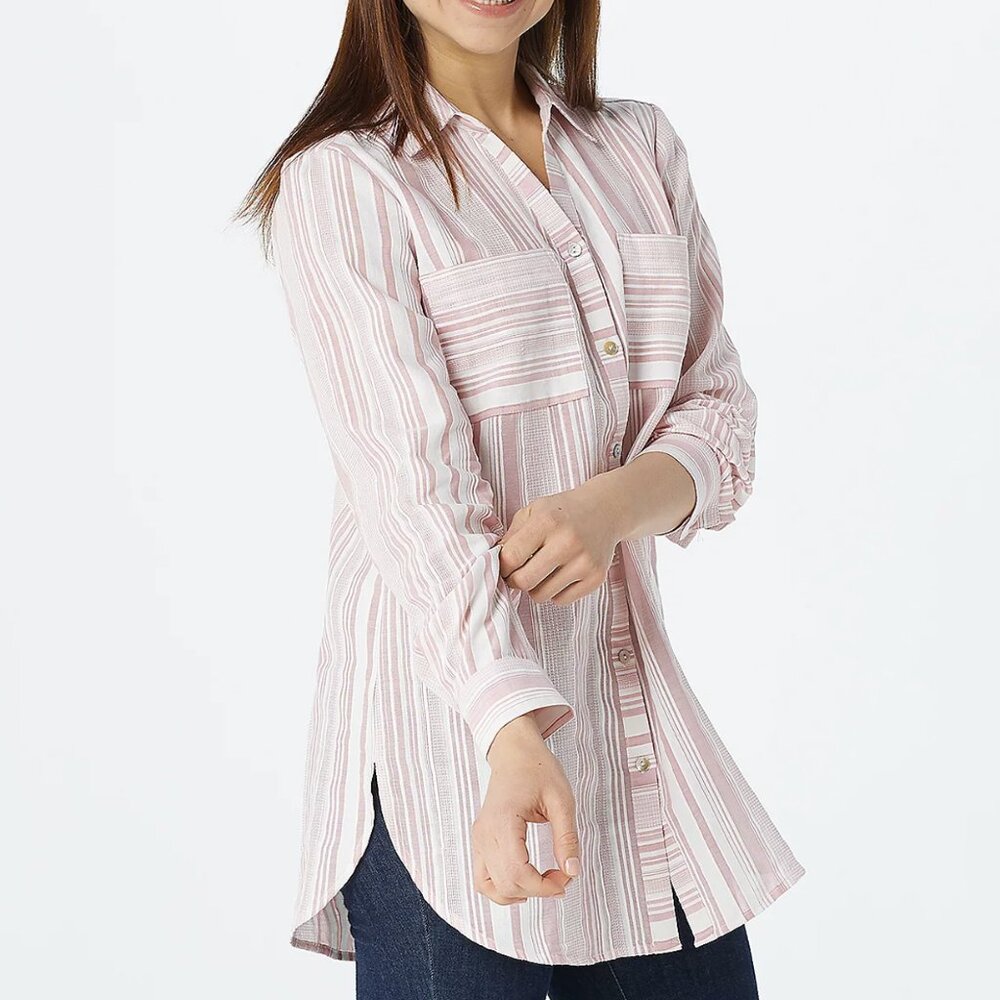 Susan Graver Yarn-Dyed Cotton Button-Front Shirt   13729